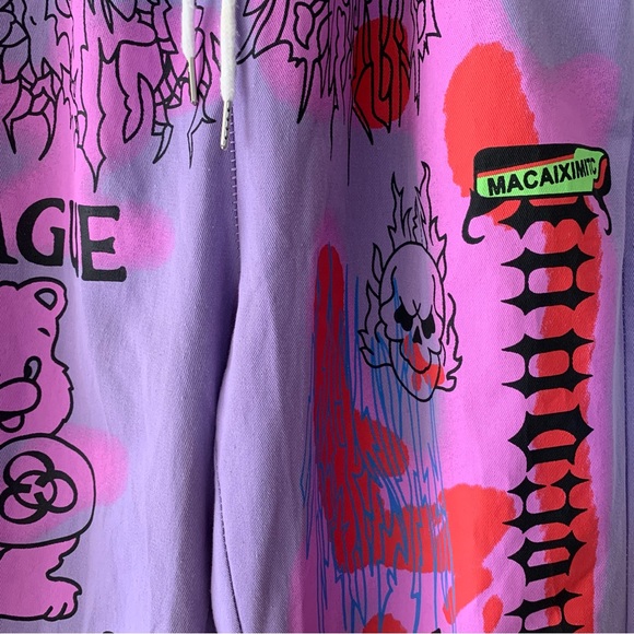 Kidcore Harijuku Bears Graphic Baggy Streetwear Pull On Neon Purple Pants Small - Picture 6 of 13